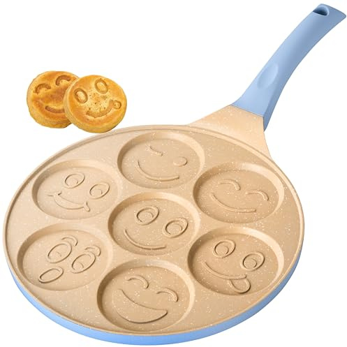 Erreke Antihaft Pfannkuchenpfanne, Design Gesichter, Induktion, Crêpepfanne | Doppelte Beschichtung. Soft-Touch-Griff. 7 Pfannkuchen oder Crêpes. Für die ganze Familie. Lustige Frühstücke. Robust