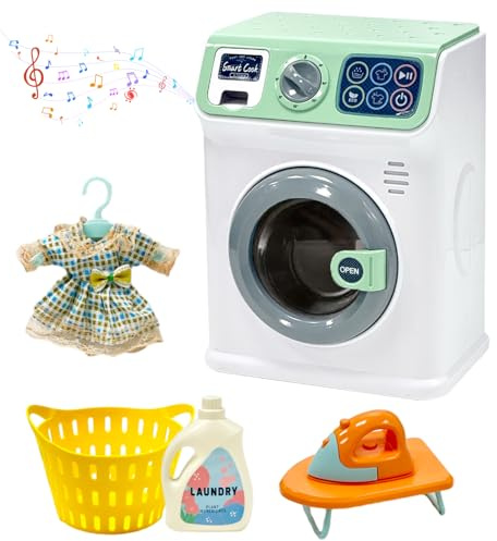 BAYMI Waschmaschine Kinder - Elektronische Kleine Waschmaschine mit Rotierender Trommel und Realistischen Geräuschen, Spielzeug für Kinder ab 3 Jahren (Grün)