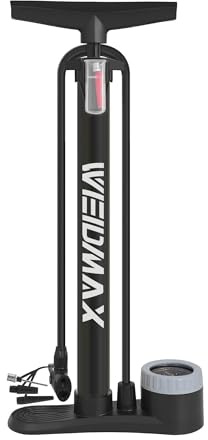 WEIDMAX Fahrradpumpe mit Manometer, Luftpumpe Fahrrad alle Ventile, Tragbare Fahrrad Standpumpe Fahrrad-Reifenpumpe mit Presta & Schrader Ventil, Standluftpumpe für Rennrad MTB Sport Bälle, etc.