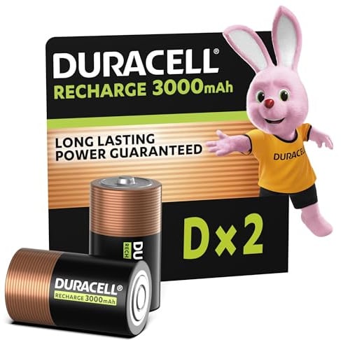 Duracell Akku D, wiederaufladbare Batterie D, 2 Stück, langanhaltende Power