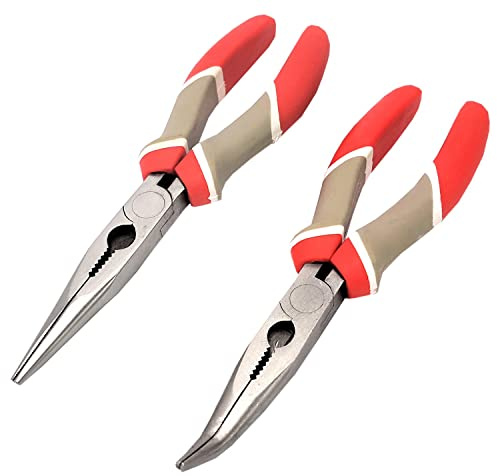 2er SET Kraft Spitzzange Elektriker Flachrundzange Telefonzange Telefon Zange Gerade Gebogen 20cm Radiozange 24-301-34-111
