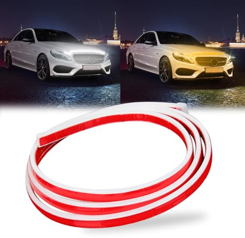 DREAMIZER Auto Tagfahrlicht LED, 12V 180cm Flexible Waterproof Auto Streifen Licht, Automated Scan Start Up Hoodbeam Kit, Auto Haube Licht Streifen für Autos, SUVs, LKWs (Weiß+Bernstein)