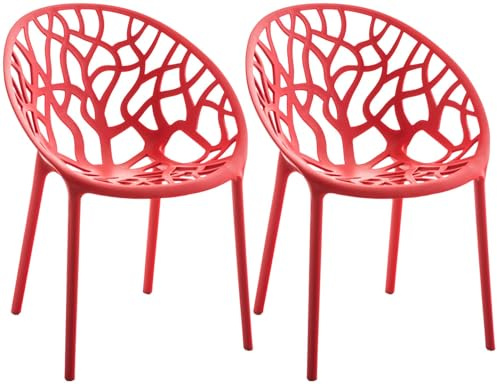CLP Gartenstühle 2er Set stapelbar wetterfest Hope, Gartensessel mit Lehnen UV-beständig, Outdoorstühle aus Kunststoff bis 150 kg belastbar Farbe rot