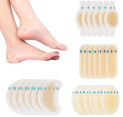 24 Stück Blasenpflaster, Blister Pads Gel Pflaster für Blase Fuß Schutz, Unsichtbare und Wasserdicht Hydrokolloid Patch, Verhindert Schmerzen durch Blasen an Fersen, Zehen und Füßen (24pcs)