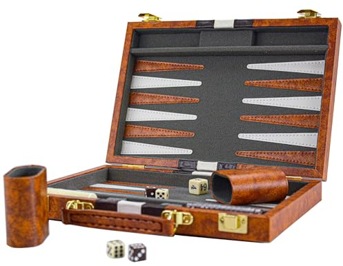 Backgammon Set 11 Klassisches Backgammon Koffer Brettspiel für Erwachsene und Kinder (Braun 11 Zoll)
