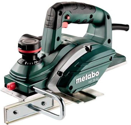 Metabo Hobel HO 26-82 (Hobelbreite 82 mm, Hobeltiefe einstellbar 0-2,6 mm, Softgrip-Oberfläche, 620 W, mit Staubbeutel + Hobelmesser, weiteres Zubehör) 602682000