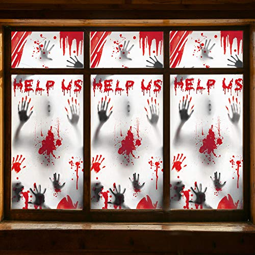 Halloween dekoration Haunt Fenster Bilder - 3 Stück Riesen Blutige Handabdrücke Zombie Silhouetten, Gruselige Fenster Behandlung Wanddekor Türabdeckungen für Halloween Deko Scary Party Dekoration