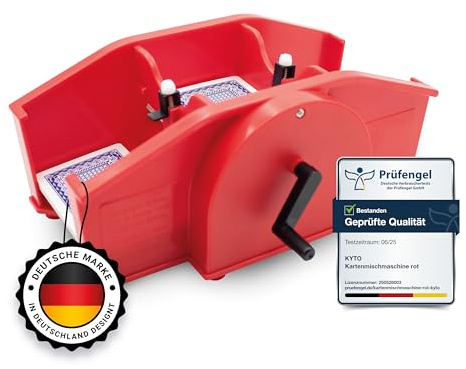 Kyto Kartenmischmaschine Manuell mit Handkurbel – Manuelle Kartenmischmaschine für Poker, Skat, Rommé & Blackjack – inkl. Spielkarten & Anleitung – Rot