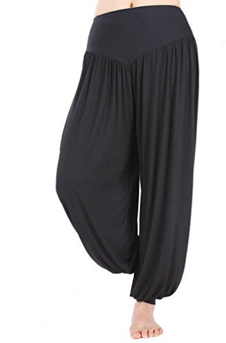 HOEREV Super weiche Modal Spandex Harem Yoga Pilates Hosen, Gr.-Small,Schwarz