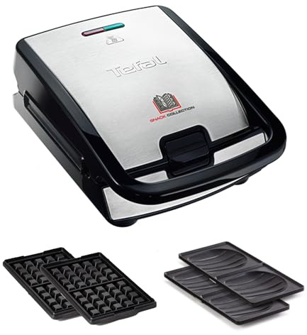 Tefal Snack Collection, Waffeleisen und Sandwiches, Erweiterbar, Platten Antihaftbeschichtet, Spülmaschinengeeignet, Praktische Aufbewahrungsboxen, schwarz/Edelstahl, SW853D