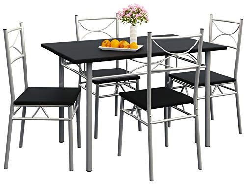 Casaria® Esstisch mit 4 Stühlen Holz 5-TLG Set Metall 110x70cm Industrial Esszimmer Küche Stühle Tisch Möbel Essgruppe Sitzgruppe Paul Schwarz