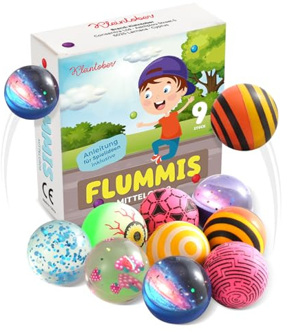 Neun bunte Flummis mit je 35 mm für Asphalt, Flur und Schulhof | Mitgebsel Kindergeburtstag | Jump Ball | Flummies für Kinder | Springball | Kindergeburtstag Gastgeschenke