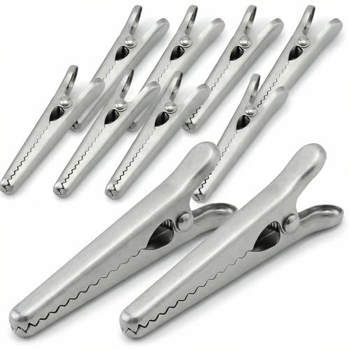 QWORK 10 Stück Edelstahl Verschlussclips, 8 cm und 11.5 cm Verschlussklammern Tütenclips Alligator Clips für Küche und Haus