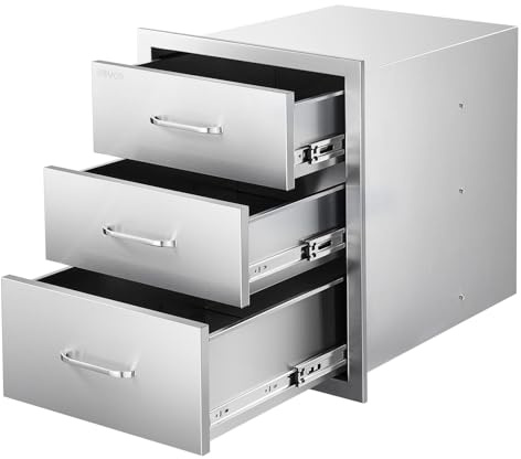 VEVOR Outdoor Küchenschubladen 46x59x59 cm (BxTxH), Dreifach-Grillschubladen aus Edelstahl mit Griffen, Grillschubladen für Außenküche oder Grillinsel-Terrassengrillstation Schubladenschrank