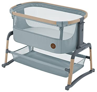 Maxi-Cosi Iora Air Beistellbett Baby, Co-Sleeper mit Allround-Netzgewebe, 0–6 Monate (9 kg), Schaukelmodus, 4 Neigungs- & 5 Höhenstufen, Leichtes Schieben, Leicht zu Tragen, 2 Räder, Beyond Grey