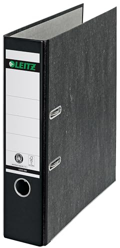 Leitz Qualitäts-Ordner 180°, A4, 10er Pack, 100 % recycelter Karton, 8,2 cm Rückenbreite, Wolkenmarmor-Papier, Schwarz, 10801095