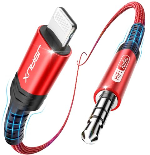 JSAUX iPhone AUX Kabel Auto Audio Kabel 1,8M [Apple MFi Zertifiziert] Lightning zu 3,5mm Klinke kopfhörer Nylon Kabel Kompatibel mit 14 13 13 Pro 13 Pro Max 12 12 Pro 11 11 Pro Max X XS XR 8 -Rot