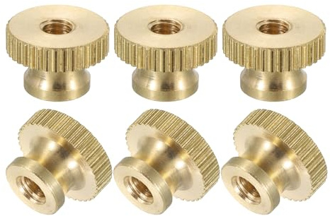 QUARKZMAN Gerändelte Daumenmuttern, 6 Stück M4 x D12mm x H8mm Messing Griffmuttern Rändelmuttern Durchgangsloch mit Hohem Kopf Befestigungselemente für 3D-Drucker Teile, Maschinenwerkzeuge