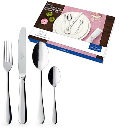 Villeroy & Boch - Oscar Tafelbesteck 24 teilig 6 Personen, Spülmaschinenfest, Rostfrei, Besteck Set, Essbesteck, Messer Gabel Löffel Set, Cutlery Set, Besteckset, Edelstahl