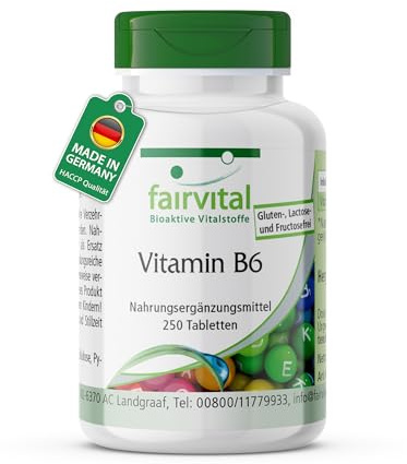 fairvital Vitamin B6 Tabletten, HOCHDOSIERT, VEGAN, 22,5mg Pyridoxin, 250 Tabletten, schluckfreundlich