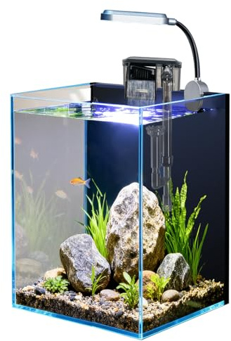 Craftsboys 5.5L Aquarium-Starter-Kits, Nano-Glas-Aquarium mit Filter, LED-Licht für Aquascape DIY kleines Betta-Fischbecken