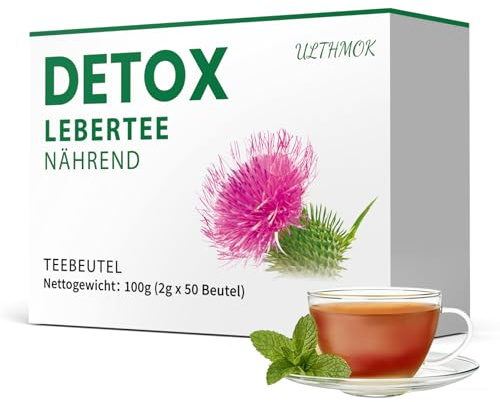 Detox Tee, hilft bei der Entgiftung der Leber, unterstützt die Leberregeneration und eine gesunde Verdauung, 50 Teebeutel, mit Mariendistel und Löwenzahn