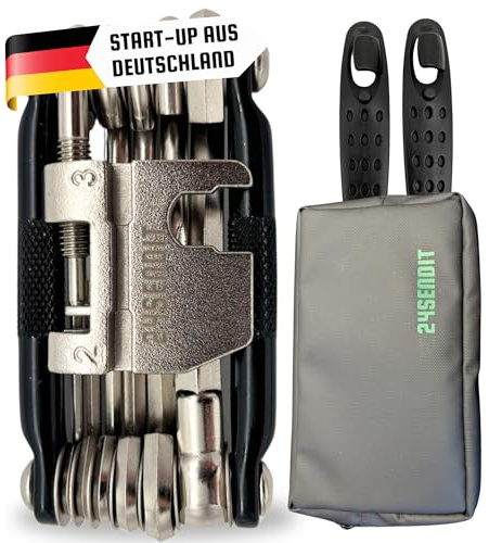 24SENDIT 17-in-1 Multitool, Handytasche, 2 Reifenheber - Fahrrad Kompaktwerkzeug aus Edelstahl, Geldbörse, Reifenheber - Reparieren und Wertsachen schützen