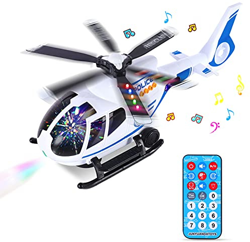 Hubschrauber Spielzeug mit Fernbedienung, Flugzeugspielzeug, Flugzeug Spielset, Flieger Kinder mit Lernspielzeug Set, Mit LED-Licht und Musik, Infrarotsteuerung für Kinder 2 3 4 5 6 Jahre (Weiß)
