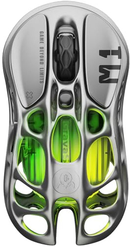 GravaStar Mercury M1 Pro Gaming Maus Kabellos, 4K Hz Superlight Maus Gaming aus Magnesiumlegierung, 26000 DPI, PAW3395 Sensor, 5 Programmierbare Tasten, RGB, Hohles Design Gaming Mouse – Gunmetal Grau