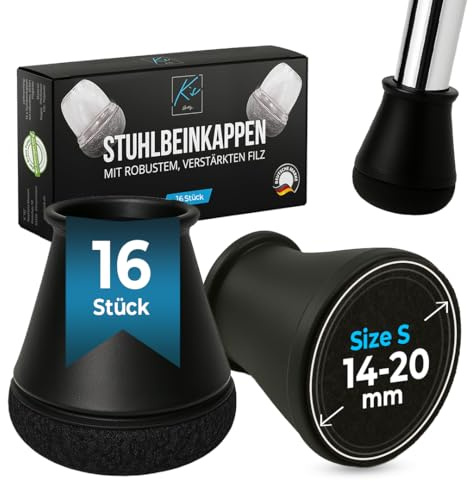 Stuhlbeinkappen Rund Schwarz, 16 Stück, 14-20mm, Filzgleiter für Stühle, Stuhlbeinschoner rund, Stuhlsocken, Schutzkappen für Stuhlbeine, Stuhlbeinsocken, Stuhlgleiter, Stuhlschoner, Überzieher