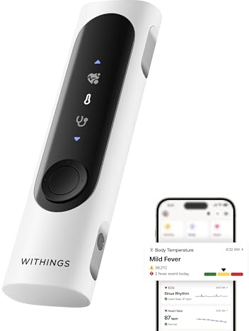 WITHINGS BeamO – Kontaktloses digitales Smart Thermometer, Fiebererkennung, 4-in-1 MultiScan, EKG, Pulsoximeter, Digitales Stethoskop, Für Kinder & Erwachsene, Multi-User, Familiengesundheit