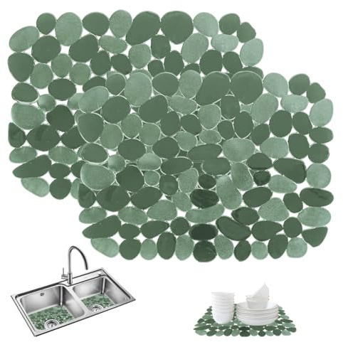 2 Stück Spülbeckeneinlage 30x40 cm, Kieselsteine Spülbeckenmatte | Spülmatte für Spülbecken, Schnell Abtropfende Spülbecken Matte, PVC Spülbecken Schutzmatte, Waschbecken Matte für Geschirr