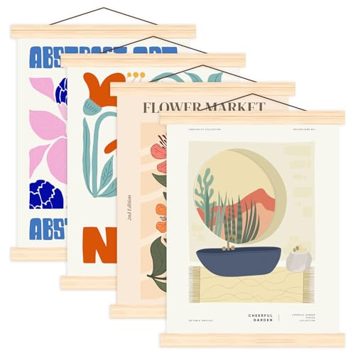 Pilikoll 4 Stück A4 Posterleiste Posterschiene Posterleisten für Poster | 21CM Magnetisch Posterschiene Bilderleiste, Holz Poster Aufhänger,für Fotos Bilderrahmen Kunstwerk,Posterhänger Posterrahmen