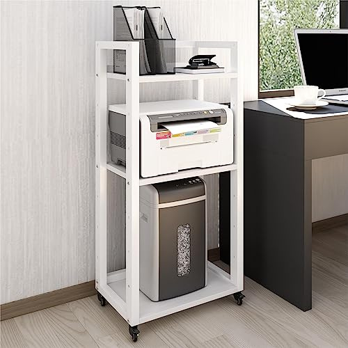 PUNCIA Druckertisch 3-stöckiger Druckerständer mit Rollen höhenverstellbar | Mobiler Druckwagen für Aktenvernichter Drucker Scanner Druckerregal Druckerhalter für Arbeitszimmer Büro Schule Weiß