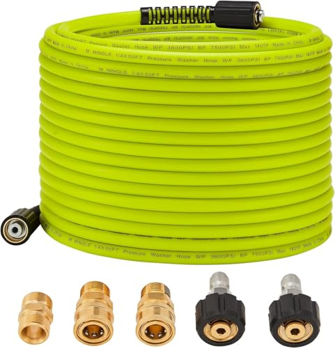 M MINGLE Hochdruckreiniger-Schlauch 15m x 1/4 Zoll, M22-14mm, 248 bar | Ersatzschlauch mit M22-14mm Gewinde und Schnellkupplungs-Set