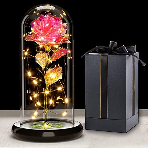 Geschenke Für Frauen, Galaxy Rose Blume Geschenk zum Muttertag, Infinity Rose in Glaskuppel, LED-Lichterkette auf der Kristallrose, Geschenk für Frauen,Hochzeit,Muttertag,Jahrestag und Geburtstag
