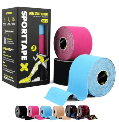 SPORTTAPE Kinesiologie Tape - 3 Rollen Gemischte, 5 cm × 5 m – Elastisch & Wasserfest Kinesiotapes/Tape Sport, Hautfreundlich Baumwolle, starke Haftung, latexfrei für Muskel- & Gelenk-Support