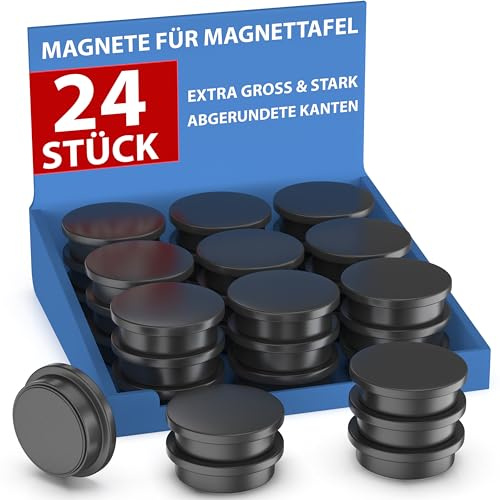 REORDA® Magnete für Magnettafel stark - 24x für Whiteboard, Pinnwand, als Kühlschrank Magnete & Tafelmagnete stark haftend, Magnete rund - Schwarz