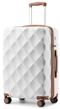 British Traveller Mittelgroßer Koffer Hartschalenkoffer TSA Schloss, Creme | 57L Reisekoffer für 1-2 Wochen Reisen. Robuster ABS+PC Hartschalenkoffer mit TSA Schloss und 360° Rollen