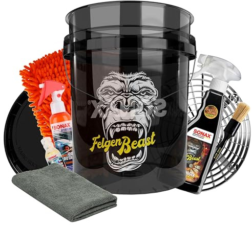 Felgenreiniger Set | Sonax Felgenbeast 500ml + Auto Wascheimer 20l mit Sieb und Deckel + Waschhandschuh + Pinsel + Ceramic Quick Detailer + Ceramic Shampoo + Mikrofasertuch