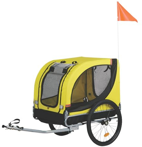 Dunlop Hundewagen - Hundebuggy max. 40KG - Hundeanhänger Zusammenklappbar - Hunde Fahrradanhänger mit Regenschutz und Abnehmbare Luftreifen - Einfache Montage - Gelb