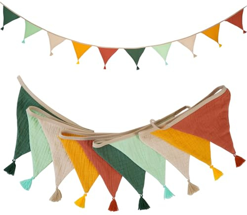 Wimpelkette Outdoor, Kaluofan 2 Stück wimpelketten Bunt,Girlande Outdoor,Wimpelkette Stoff Kinderzimmer Babyzimmer Deko für Girlande Kinderzimmer Deko, Hausbett, Babybett, Wanddeko (Morandi Braun)