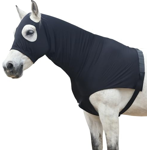 Leberna Lycra Stretch-Pferd Kapuze mit Reißverschluss - vollen Gesicht-Hals-Abdeckung M Schwarz