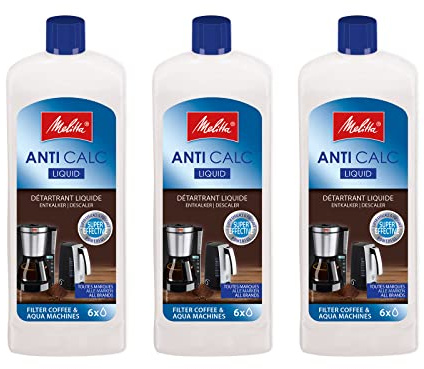 Melitta Anti Calc Flüssigentkalker - Entkalker für Filterkaffeemaschinen & Wasserkocher, entfernt Kalkablgerungen, einfache Anwendung, 3x 250ml