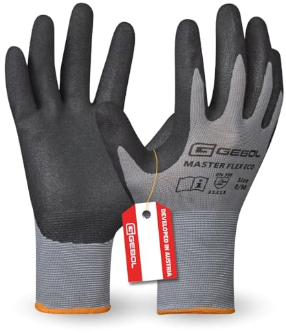 Gebol Master Flex Eco, 1 Paar Arbeitshandschuhe für Werkstatt & Garten, atmungsaktive Nitrilhandschuhe für Damen und Herren mit Schutz vor Öl & Nässe, M (Gr. 8)