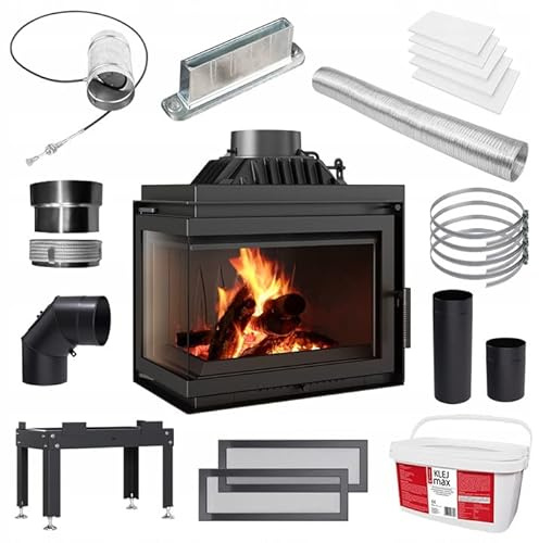KRATKI Kamineinsatz Gusseisen Simple 8kW Holzofen Eck Links Ø200 BImSchV 2