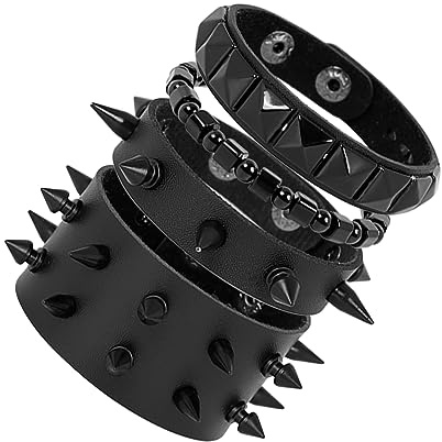 Manfnne Punk Leder Manschette Armband Gothic Lederarmband Armreif mit Metall Nieten Rockschmuck
