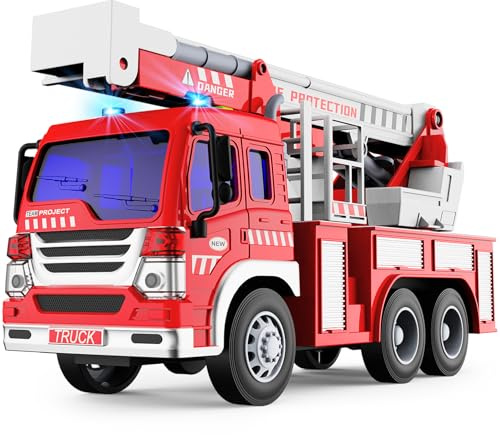 GizmoVine Feuerwehrauto Groß, Feuerwehr Spielzeugauto mit Drehleiter, Sound und Licht, Große Auto Spielzeug Modell, Geschenke für Jungen Mädchen, Kinder Fire Truck Fahrzeuge ab 3 4 5 6 7 8 Jahre