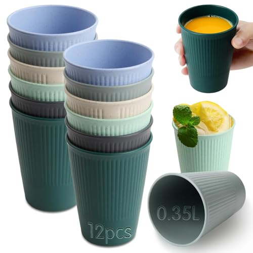 Mbsomnus 12er Kunststoffbecher 0,35 L Mehrweg Plastikbecher 6 Farben Becher Plastik Mehrweg aus PP Becher Kunststoff Kaffeetassen Wiederverwendbar Trinkbecher für Haus Party Umzugsgeschenke