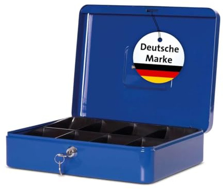 MAUL Geldkassette 4 aus Stahl | abschließbar | Münzgeld-Einsatz herausnehmbar | 30 x 25 x 8,7 cm | Kasse mit 2 Schlüsseln | geeignet als Spardose | kleiner Safe, Tresor, Trinkgeldkasse | Blau